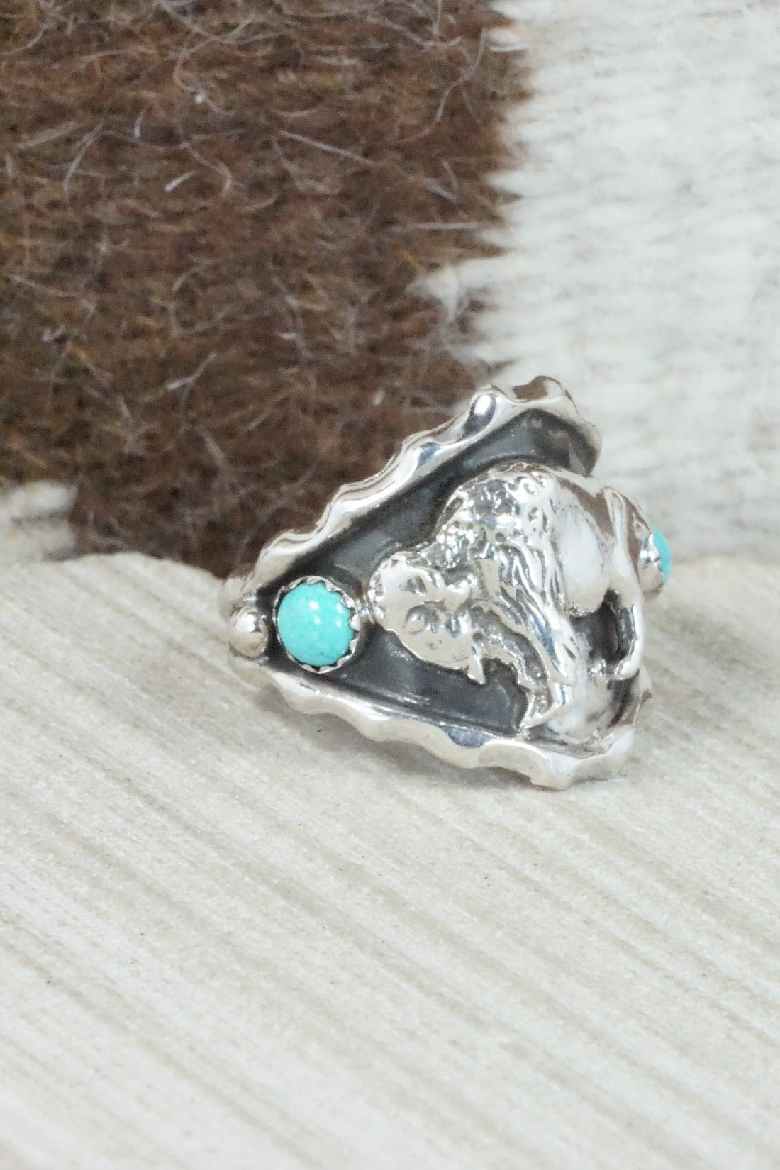 Turquoise & Sterling Silver Ring - Genevieve Francisco - Size 12