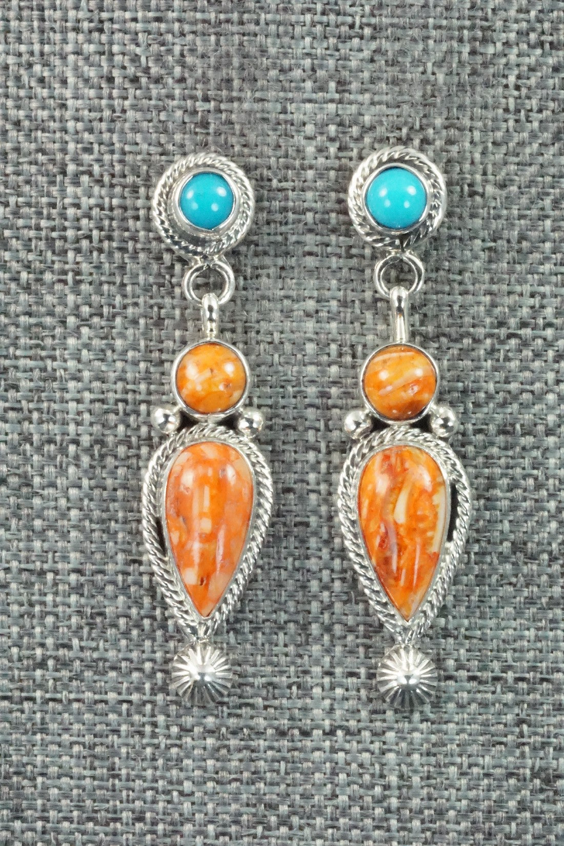 Spiny Oyster, Turquoise & Sterling Silver Earrings - Gary Shorty