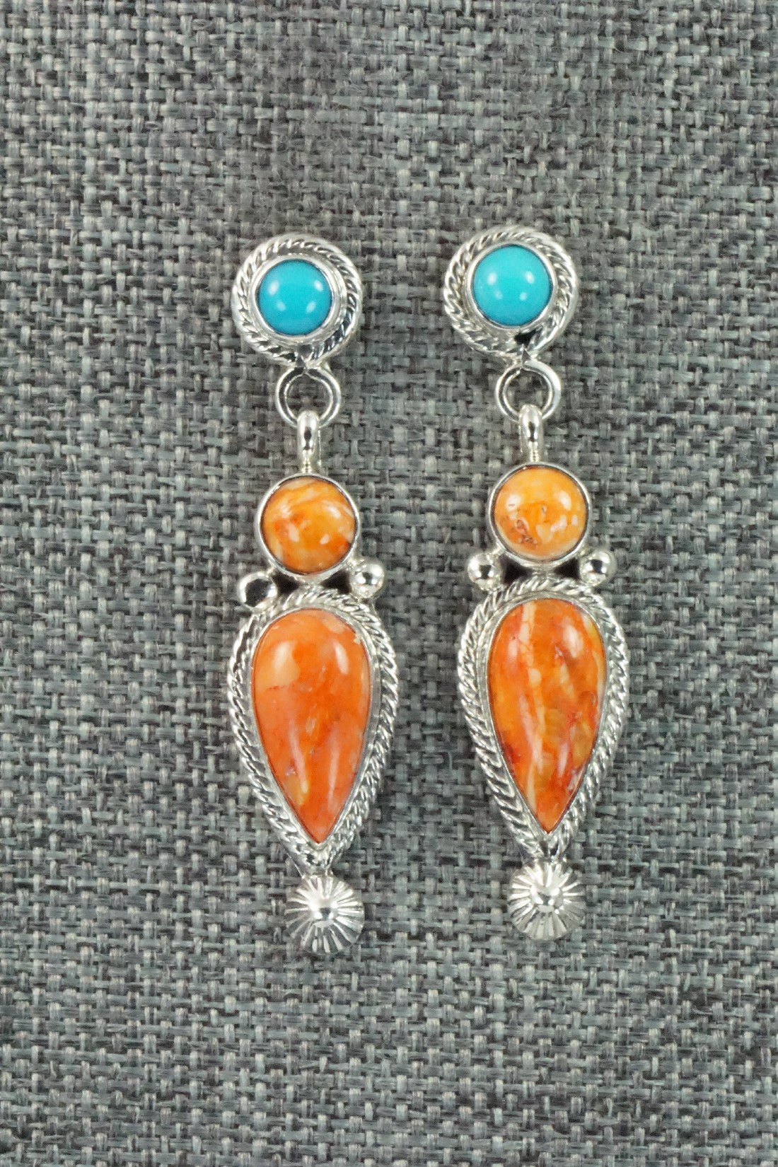Spiny Oyster, Turquoise & Sterling Silver Earrings - Gary Shorty