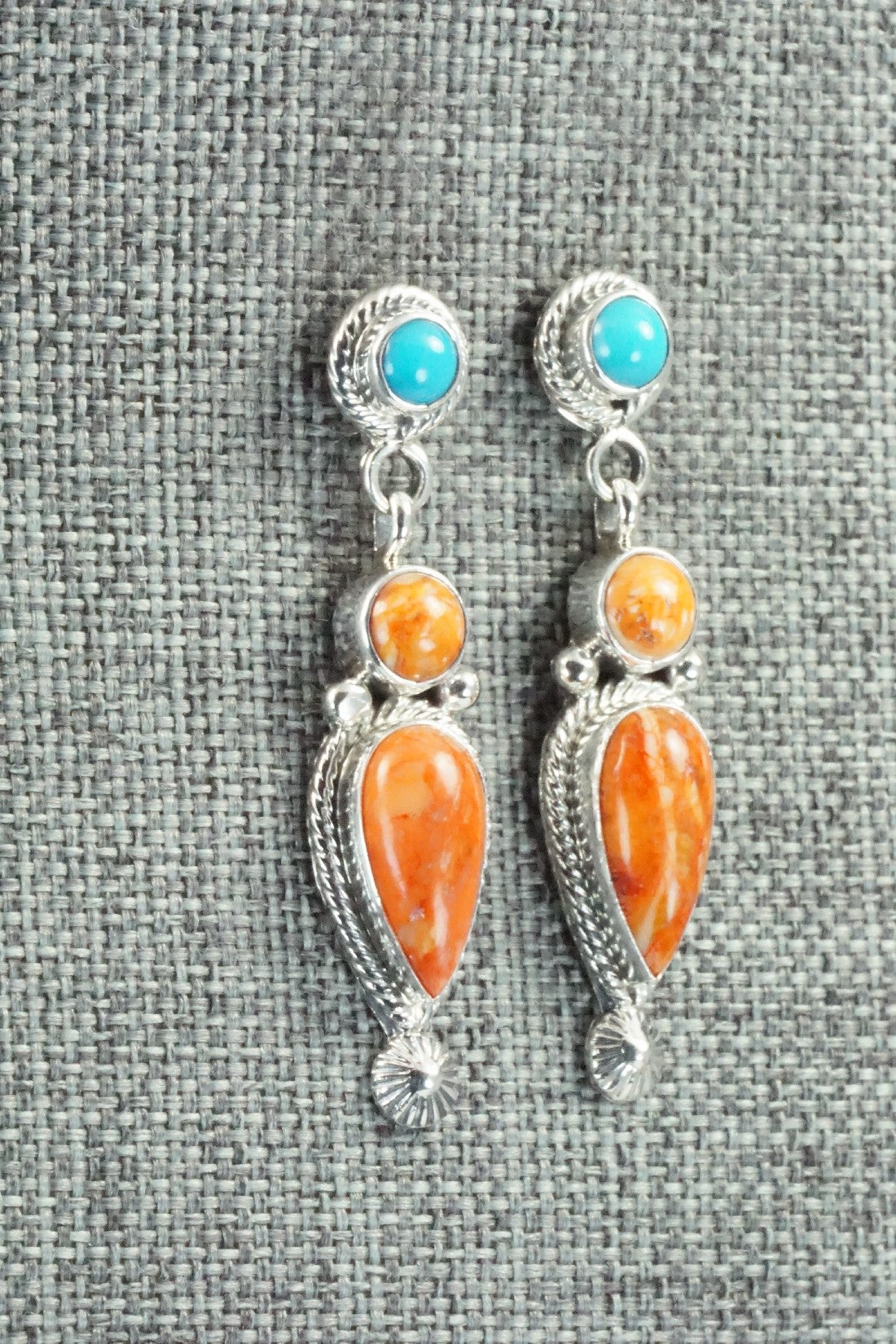 Spiny Oyster, Turquoise & Sterling Silver Earrings - Gary Shorty