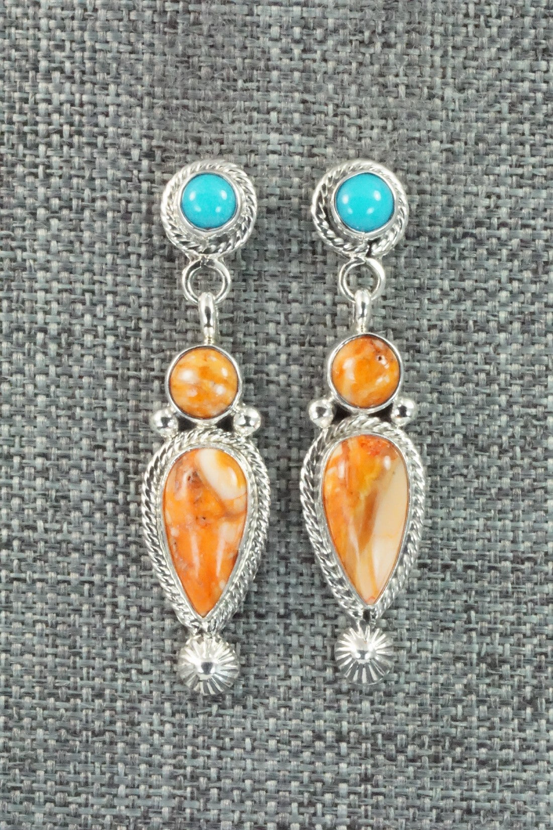 Spiny Oyster, Turquoise & Sterling Silver Earrings - Gary Shorty