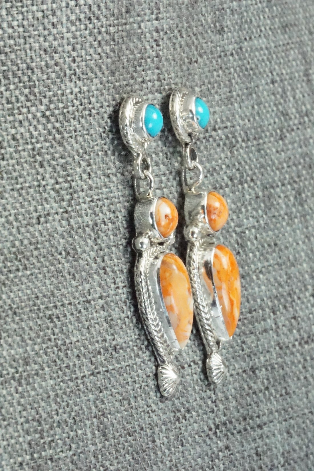 Spiny Oyster, Turquoise & Sterling Silver Earrings - Gary Shorty