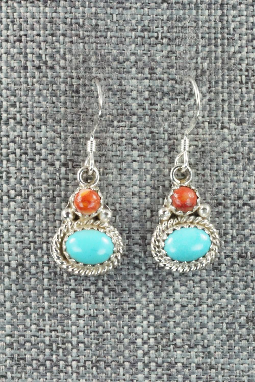 Turquoise, Spiny Oyster & Sterling Silver Earrings - Verley Betone