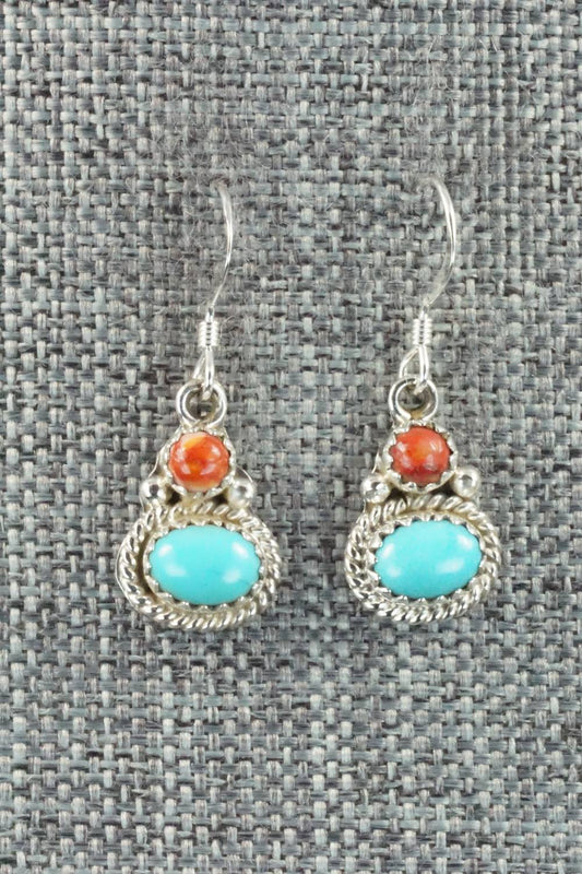 Turquoise, Spiny Oyster & Sterling Silver Earrings - Verley Betone
