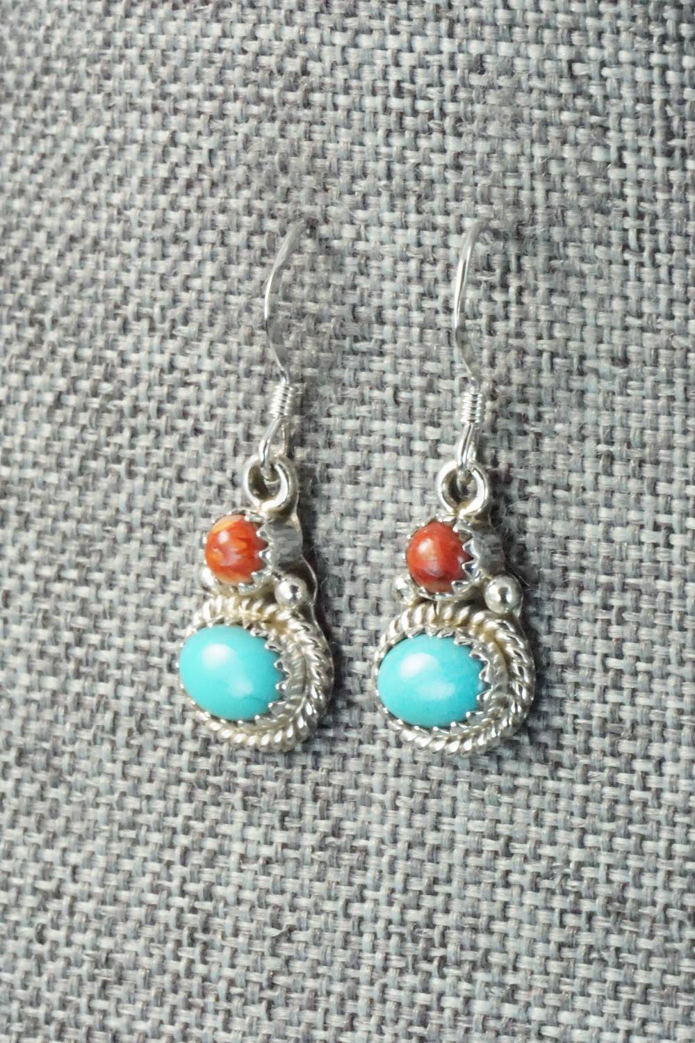 Turquoise, Spiny Oyster & Sterling Silver Earrings - Verley Betone
