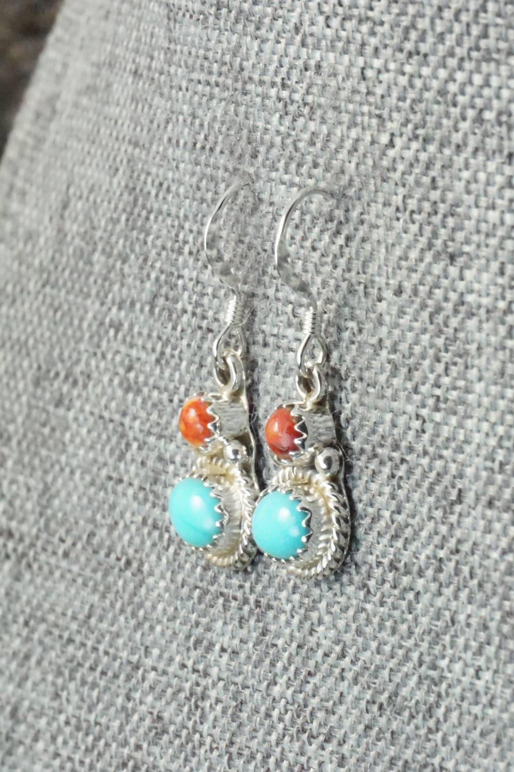 Turquoise, Spiny Oyster & Sterling Silver Earrings - Verley Betone
