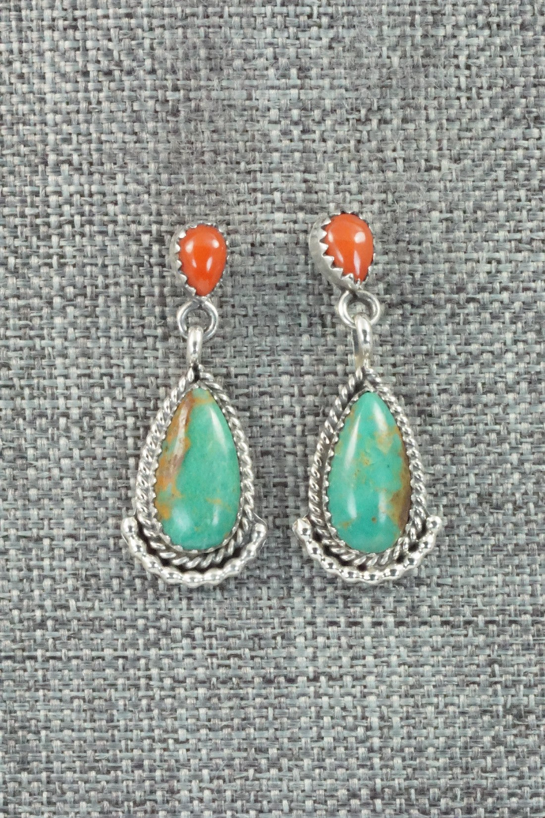Turquoise, Coral & Sterling Silver Earrings - Verley Betone