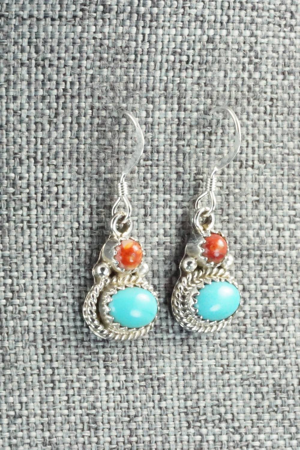 Turquoise, Spiny Oyster & Sterling Silver Earrings - Verley Betone