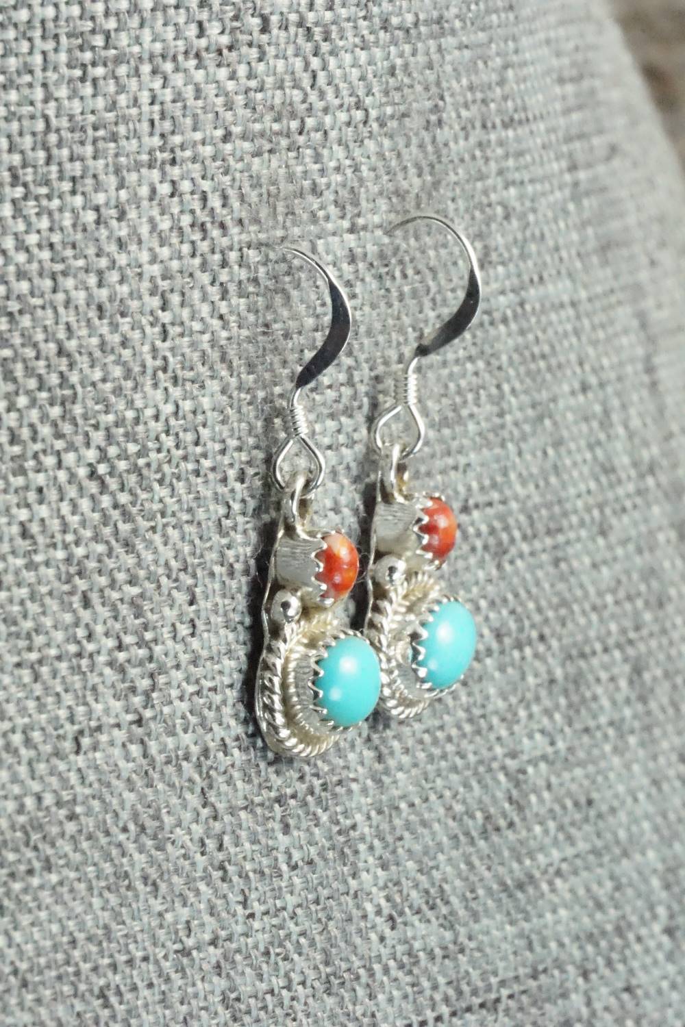 Turquoise, Spiny Oyster & Sterling Silver Earrings - Verley Betone