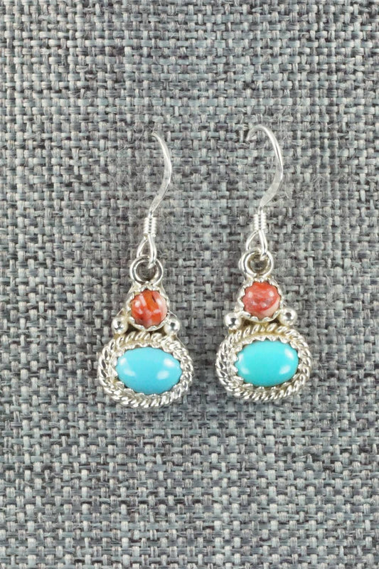 Turquoise, Spiny Oyster & Sterling Silver Earrings - Verley Betone