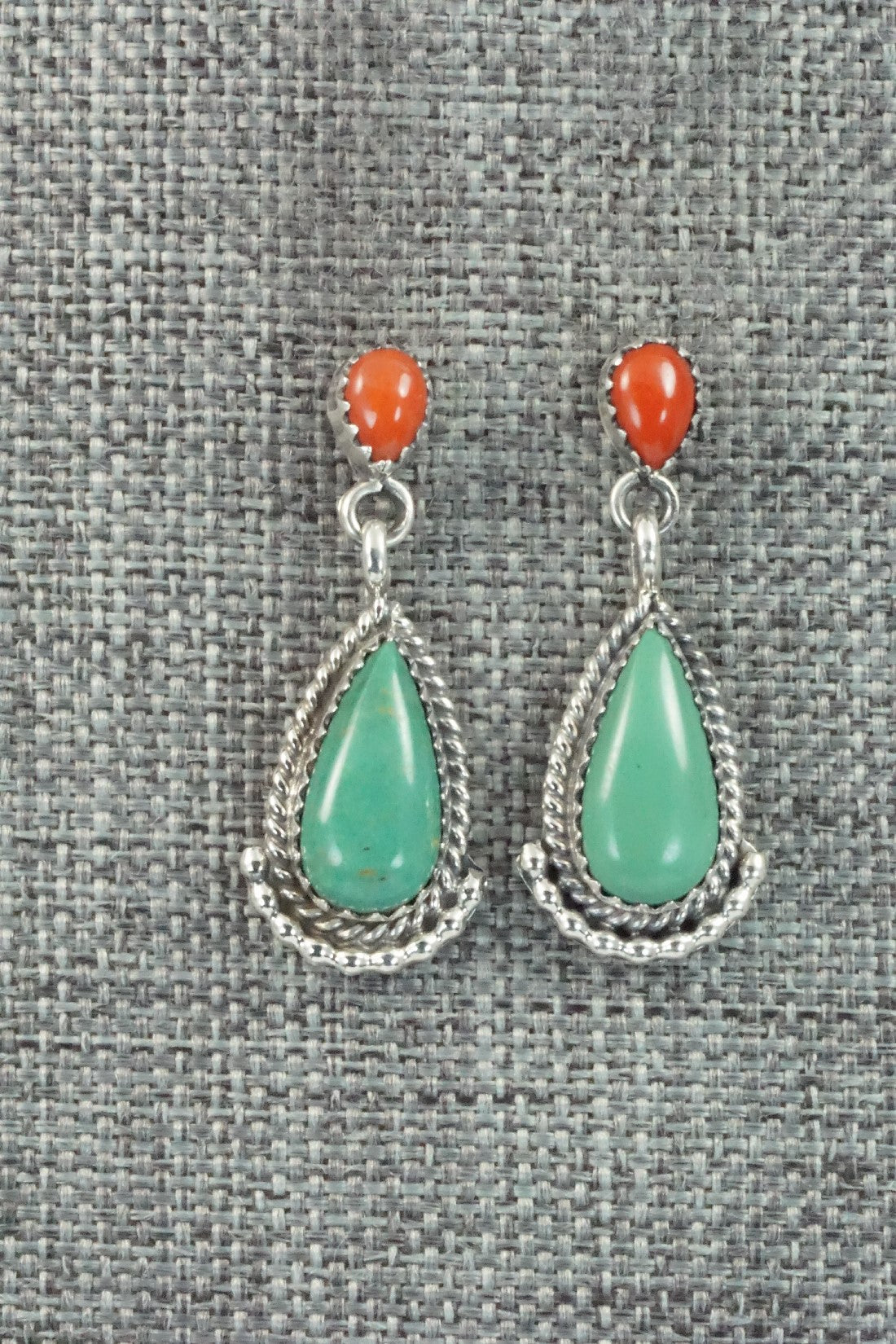 Turquoise, Coral & Sterling Silver Earrings - Verley Betone