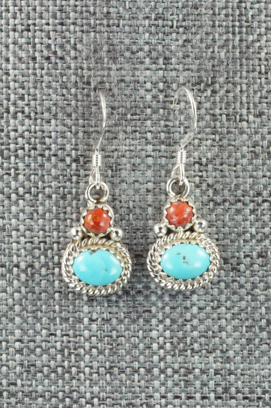 Turquoise, Spiny Oyster & Sterling Silver Earrings - Verley Betone