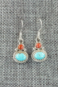 Turquoise, Spiny Oyster & Sterling Silver Earrings - Verley Betone