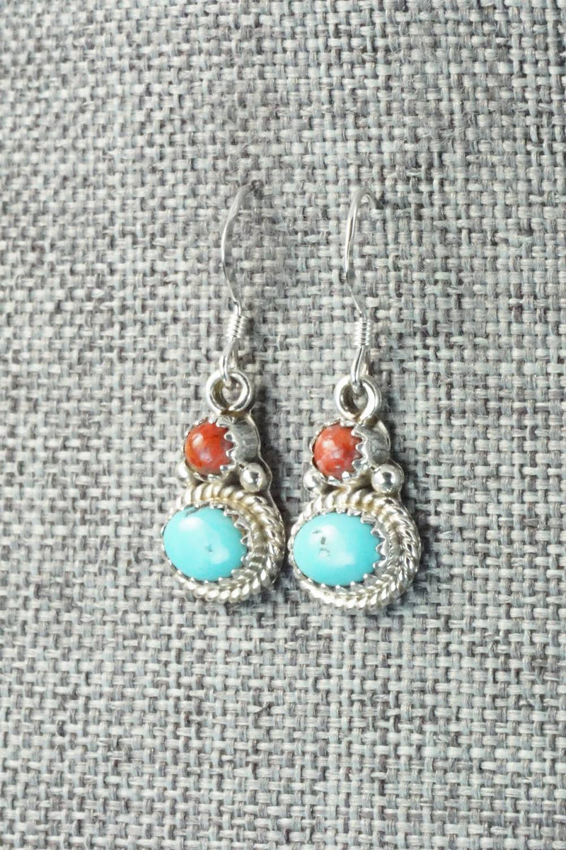 Turquoise, Spiny Oyster & Sterling Silver Earrings - Verley Betone