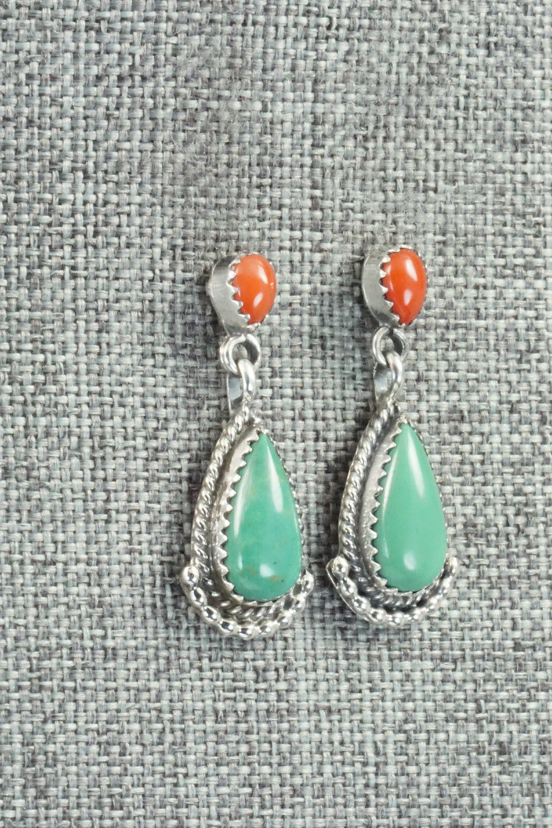 Turquoise, Coral & Sterling Silver Earrings - Verley Betone