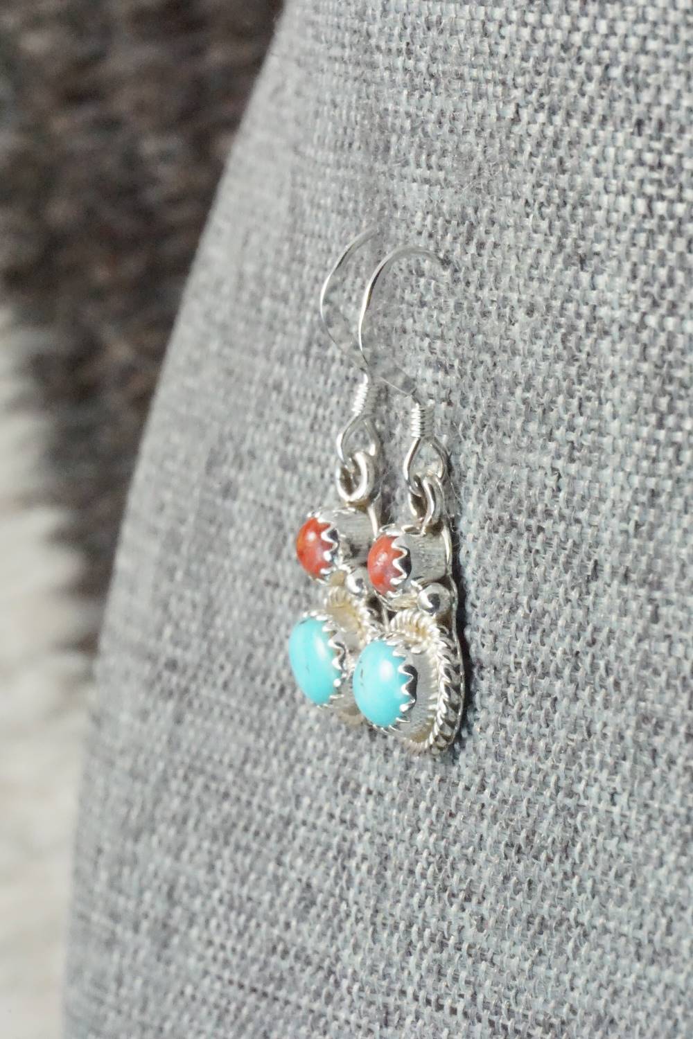 Turquoise, Spiny Oyster & Sterling Silver Earrings - Verley Betone