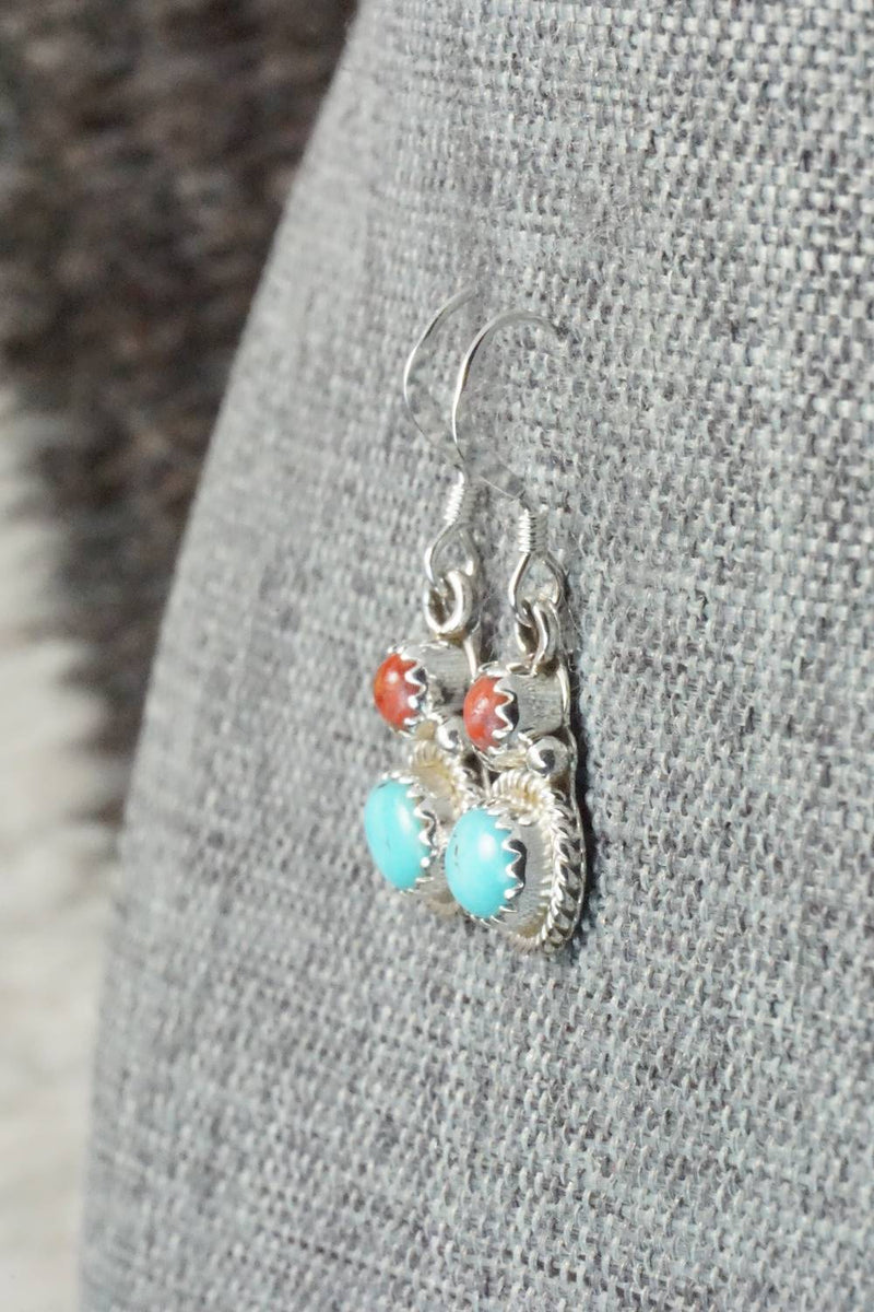 Turquoise, Spiny Oyster & Sterling Silver Earrings - Verley Betone