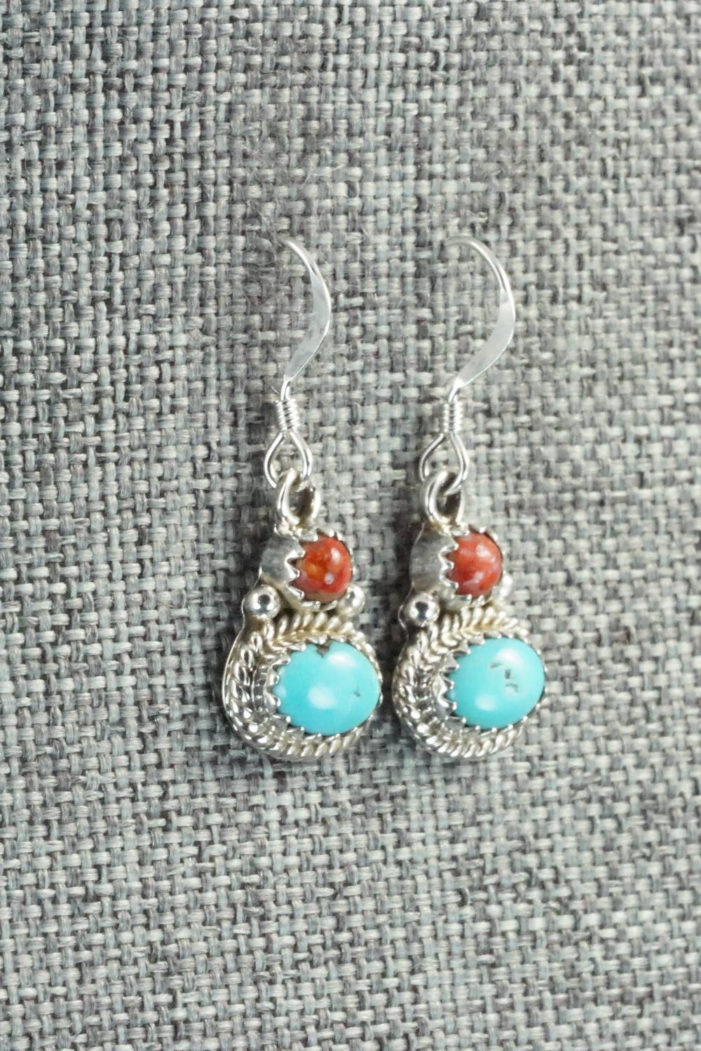 Turquoise, Spiny Oyster & Sterling Silver Earrings - Verley Betone