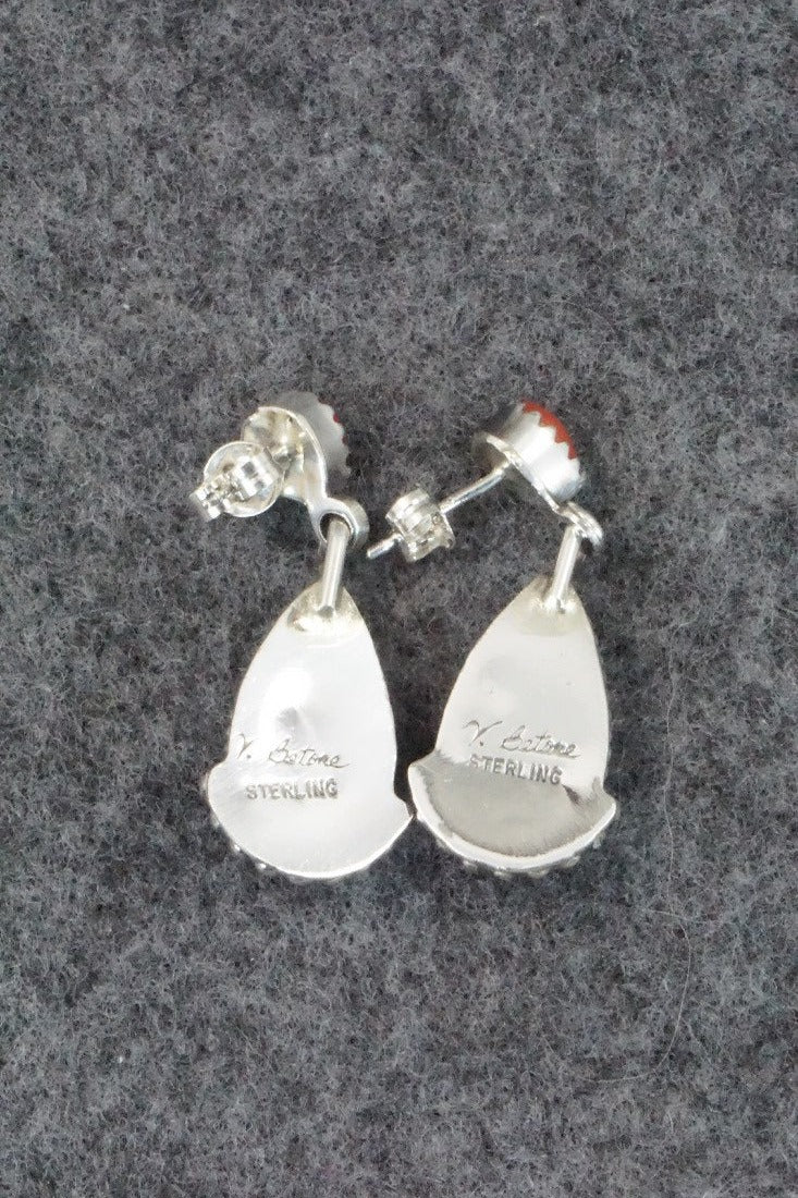 Turquoise, Coral & Sterling Silver Earrings - Verley Betone