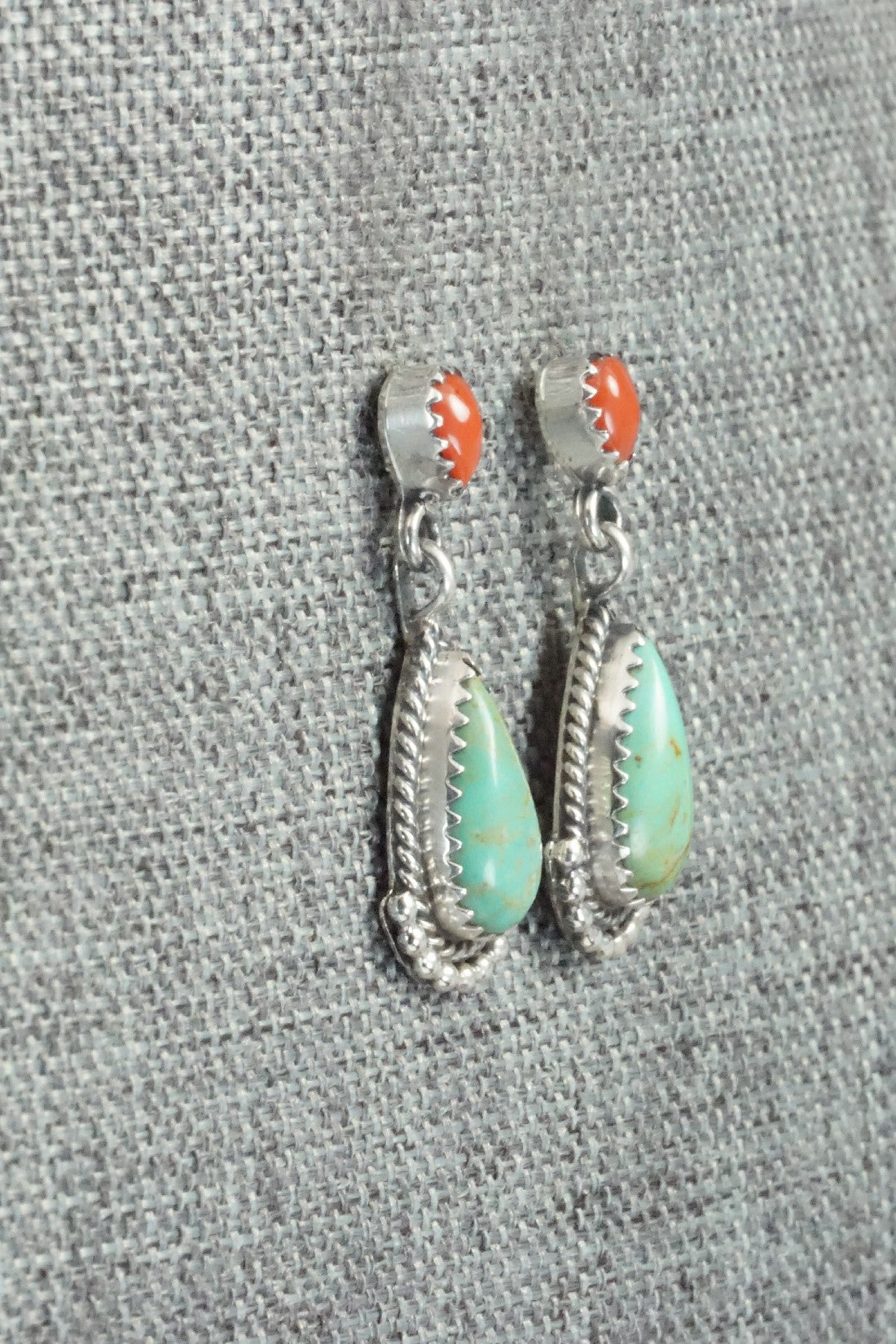 Turquoise, Coral & Sterling Silver Earrings - Verley Betone