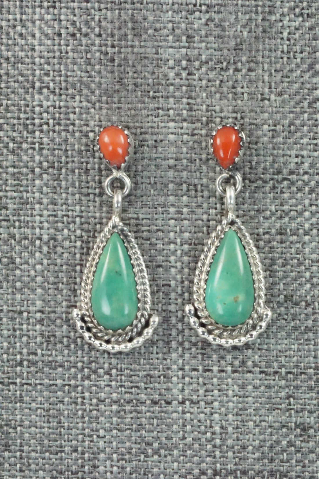 Turquoise, Coral & Sterling Silver Earrings - Verley Betone