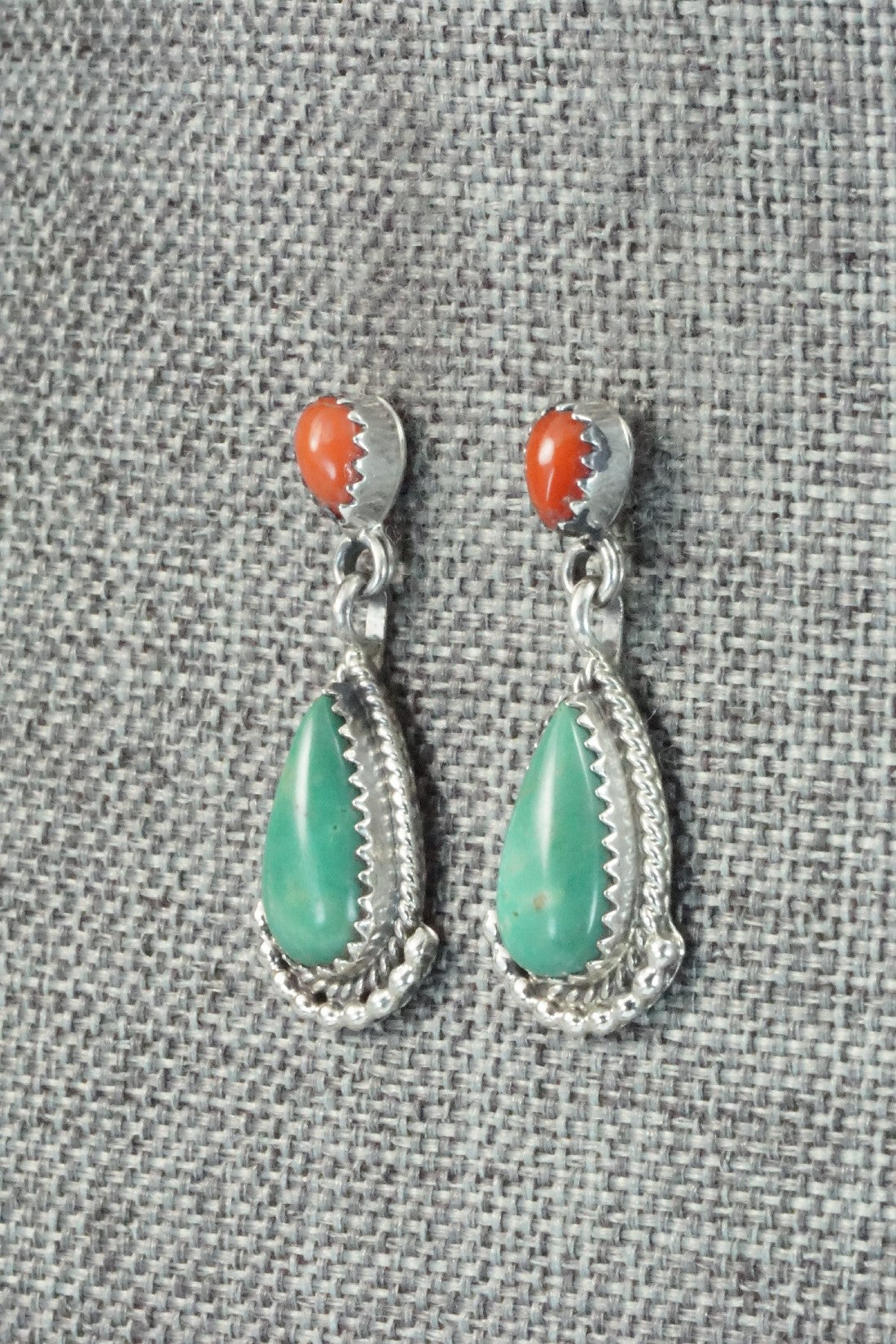 Turquoise, Coral & Sterling Silver Earrings - Verley Betone