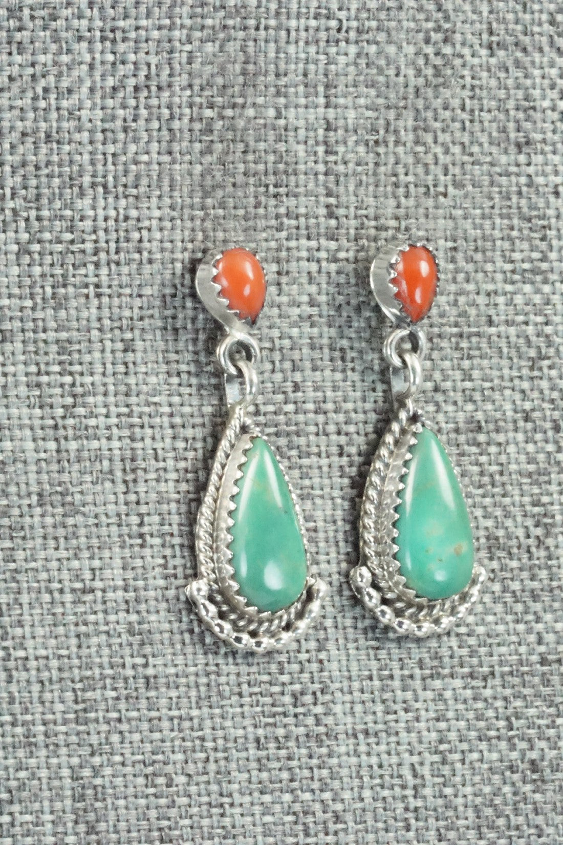 Turquoise, Coral & Sterling Silver Earrings - Verley Betone