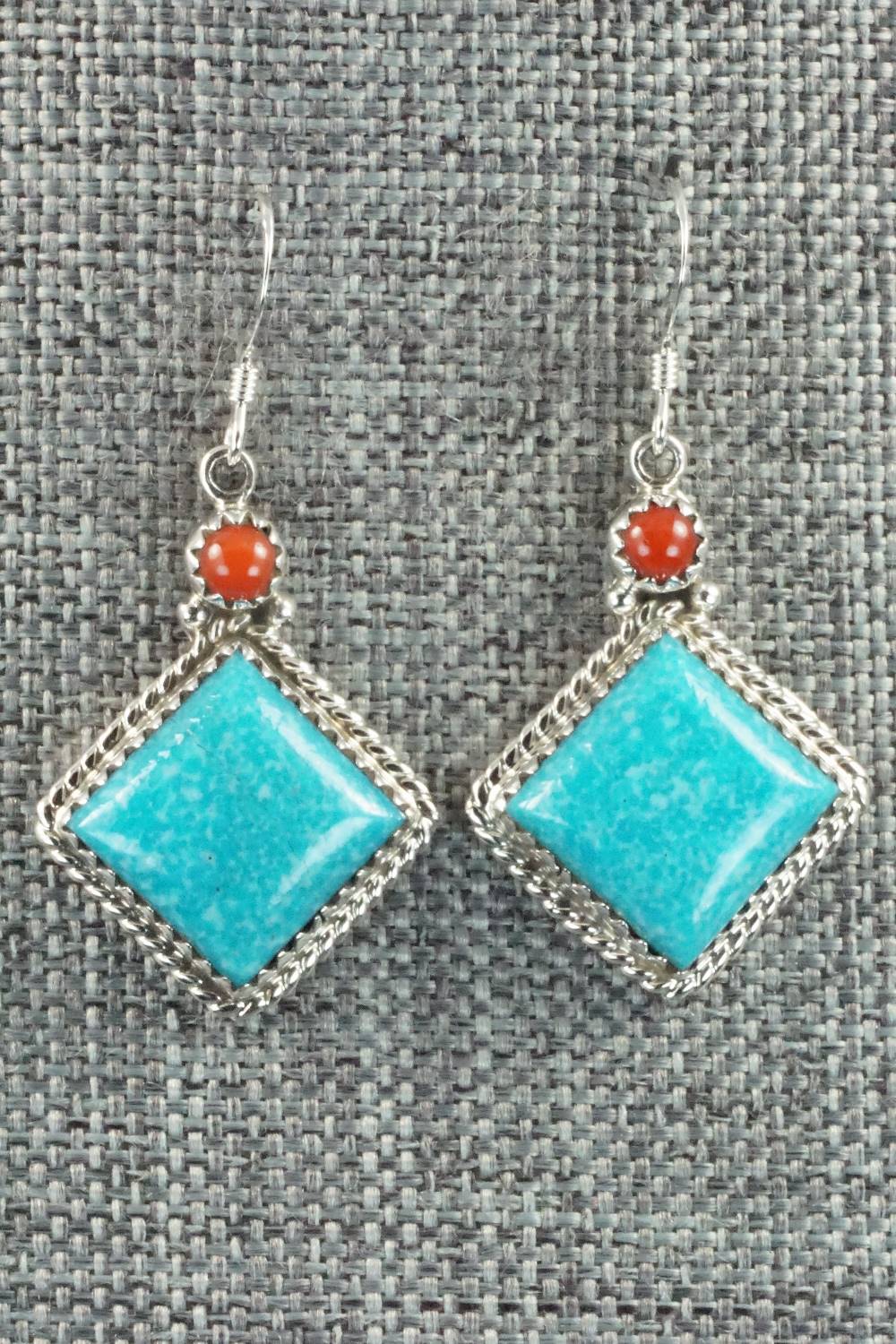 Turquoise, Coral & Sterling Silver Earrings - Annie Spencer