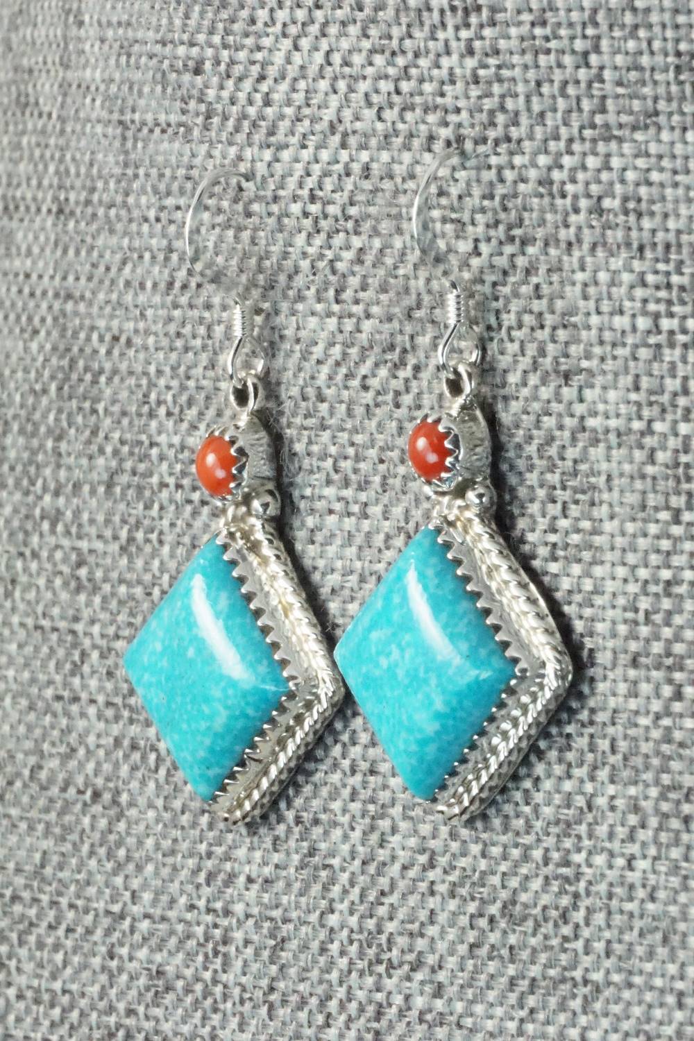 Turquoise, Coral & Sterling Silver Earrings - Annie Spencer
