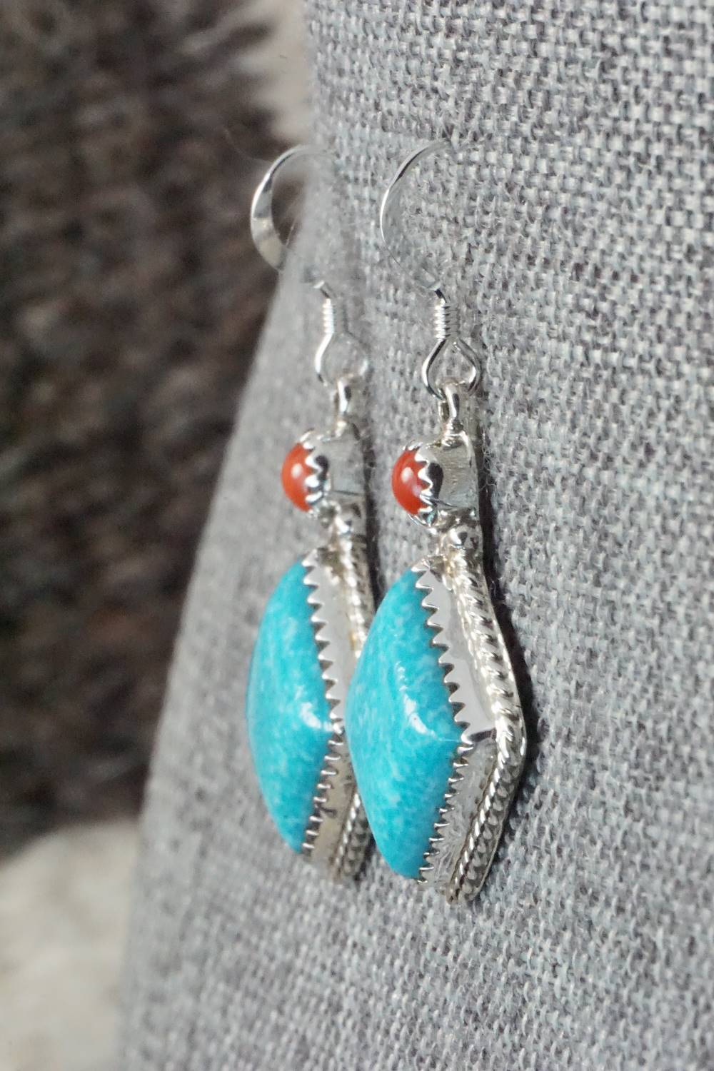 Turquoise, Coral & Sterling Silver Earrings - Annie Spencer