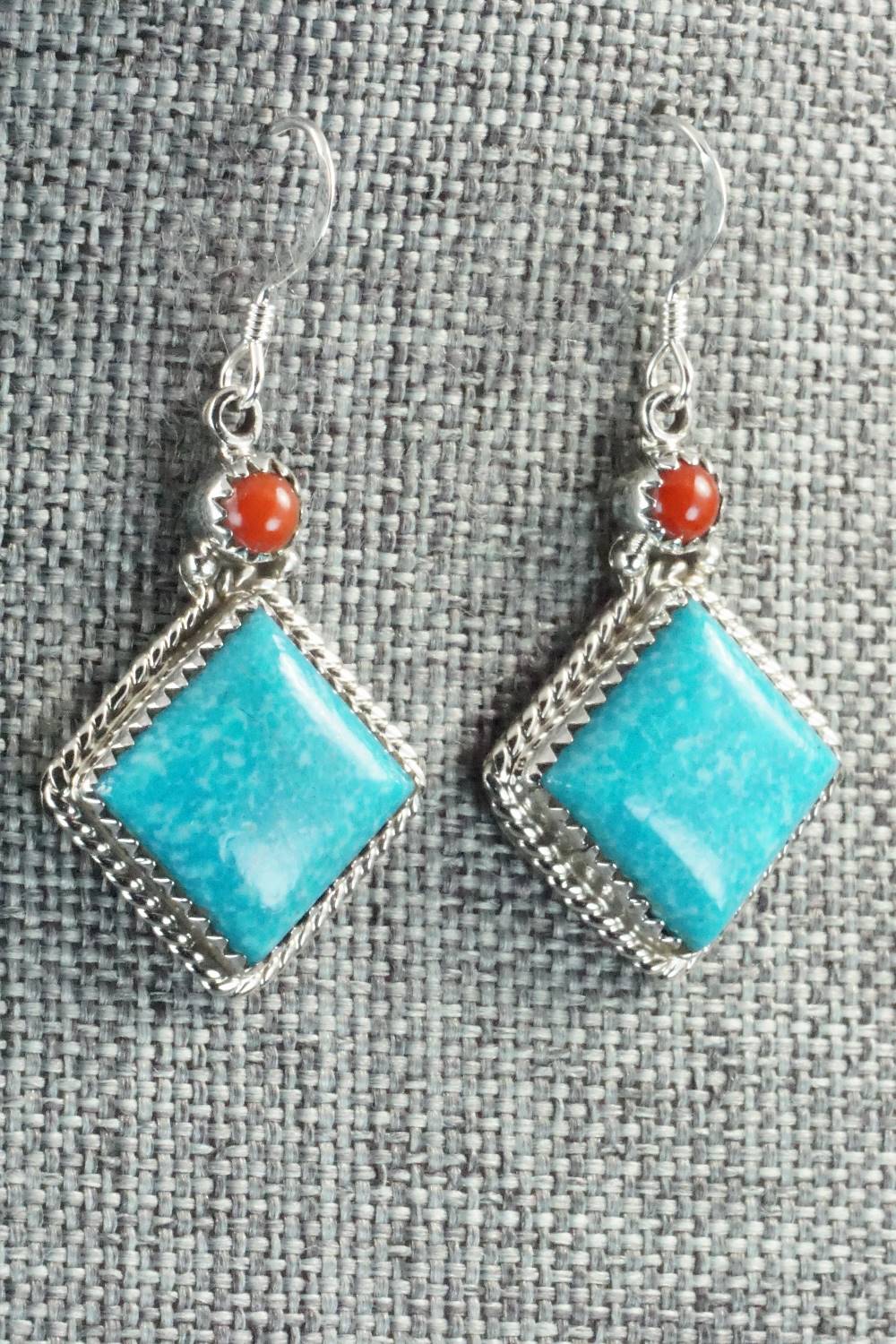 Turquoise, Coral & Sterling Silver Earrings - Annie Spencer