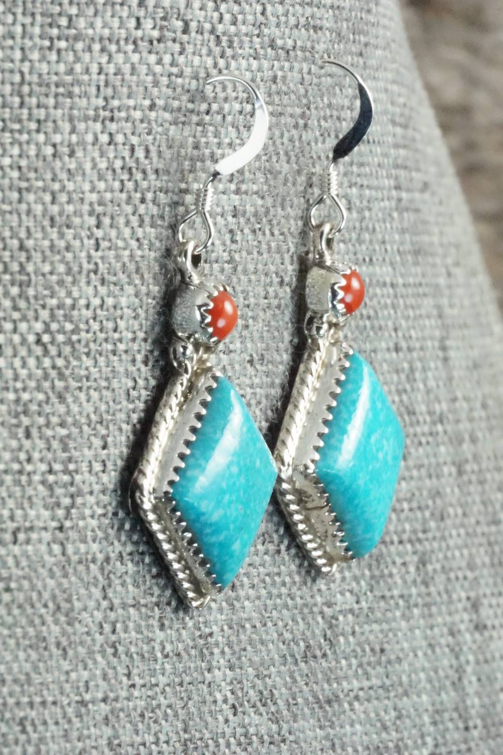 Turquoise, Coral & Sterling Silver Earrings - Annie Spencer
