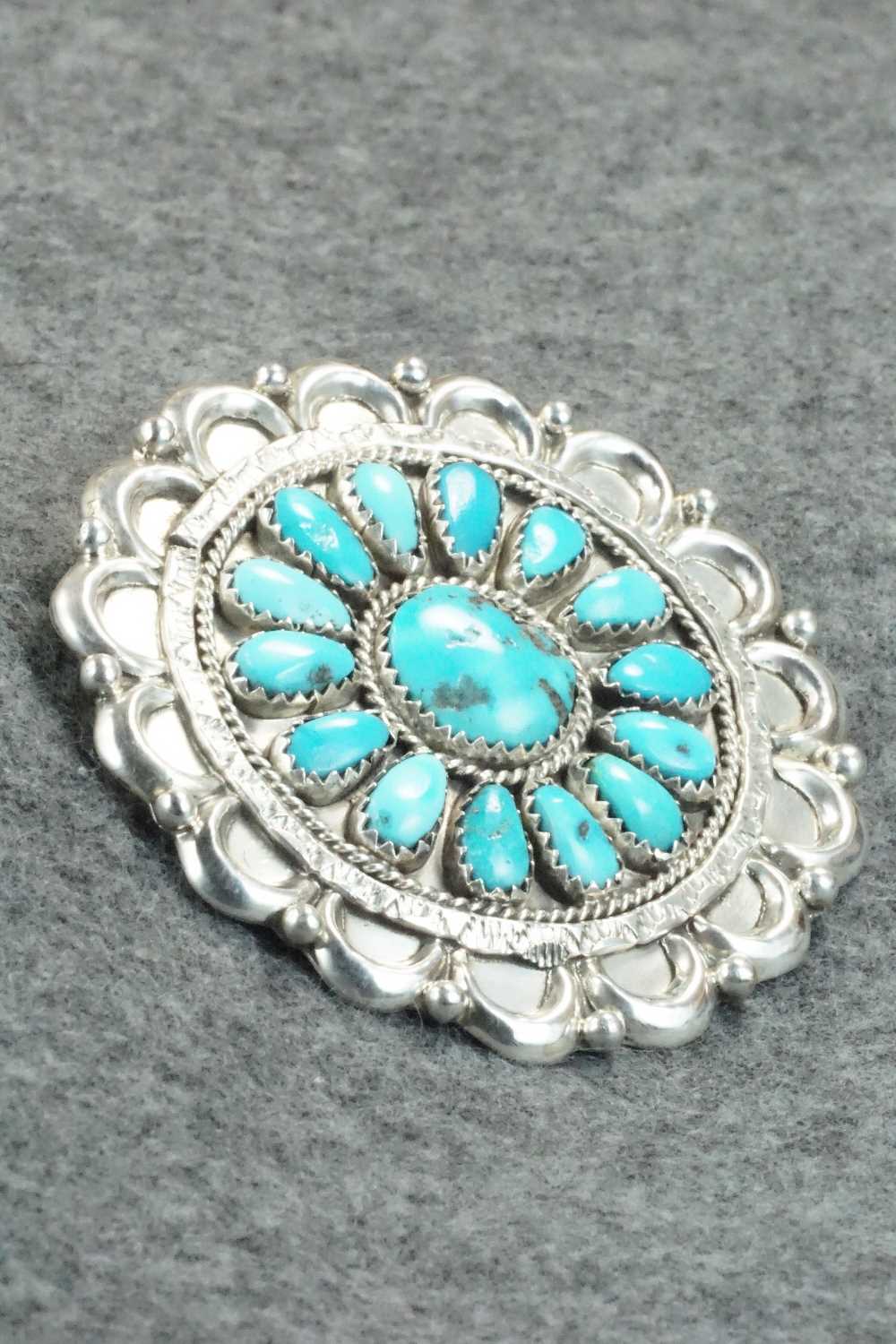 Turquoise & Sterling Silver Pendant/ Pin - Justina Wilson
