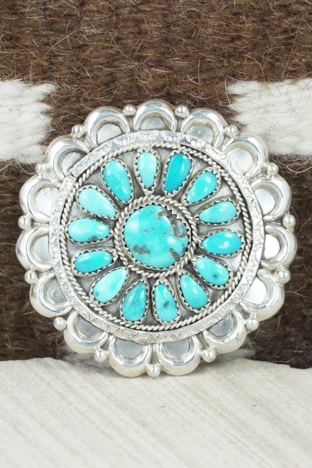 Turquoise & Sterling Silver Pendant/ Pin - Justina Wilson