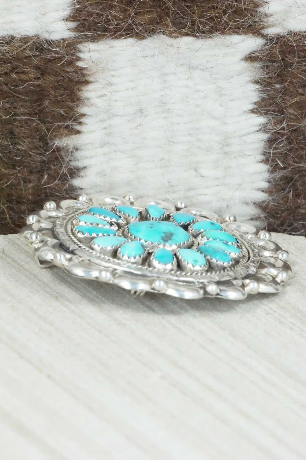 Turquoise & Sterling Silver Pendant/ Pin - Justina Wilson