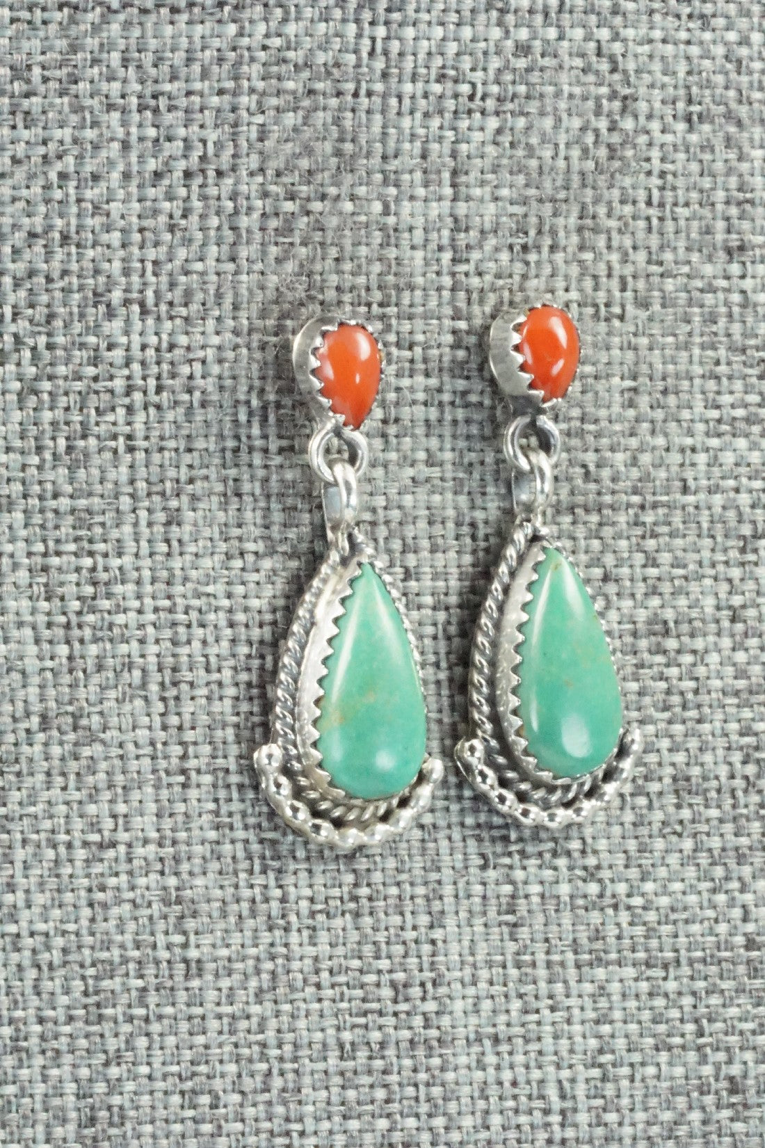 Turquoise, Coral & Sterling Silver Earrings - Verley Betone