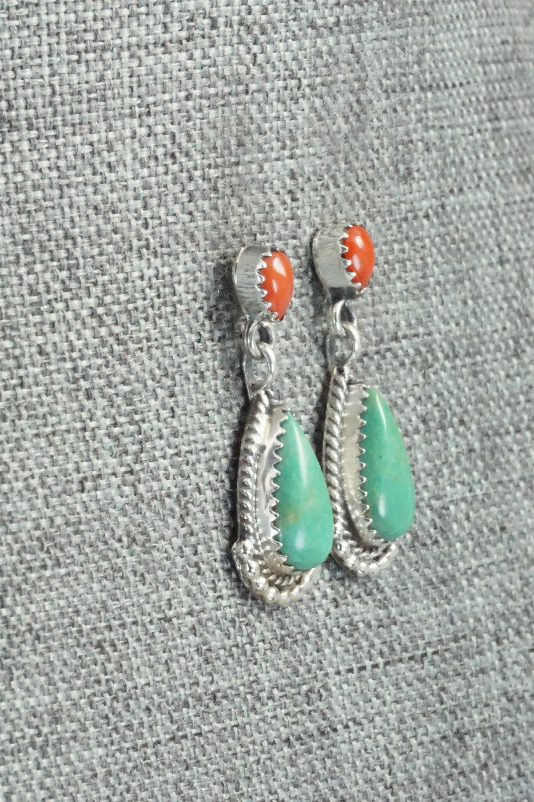 Turquoise, Coral & Sterling Silver Earrings - Verley Betone