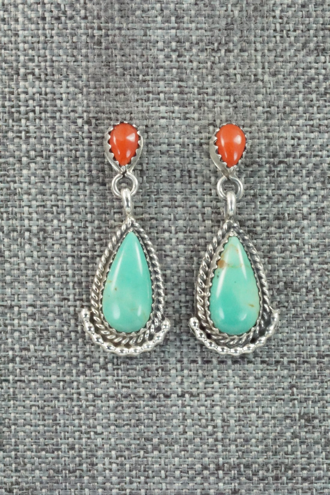 Turquoise, Coral & Sterling Silver Earrings - Verley Betone