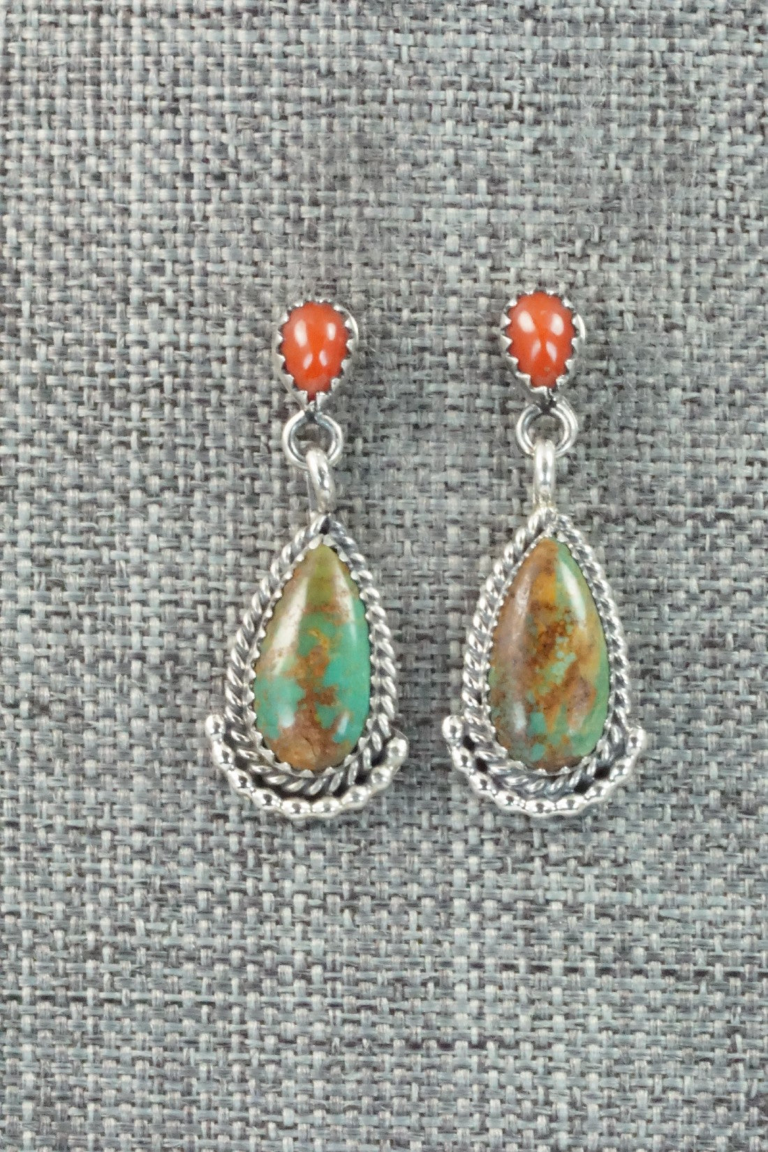 Turquoise, Coral & Sterling Silver Earrings - Verley Betone