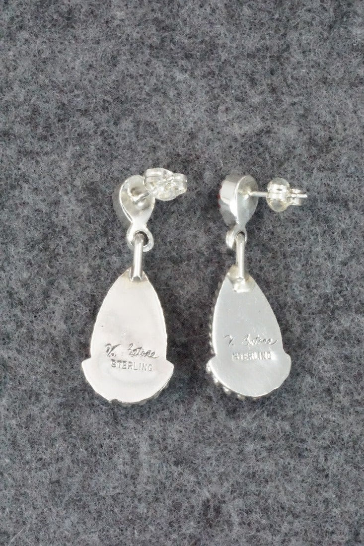 Turquoise, Coral & Sterling Silver Earrings - Verley Betone