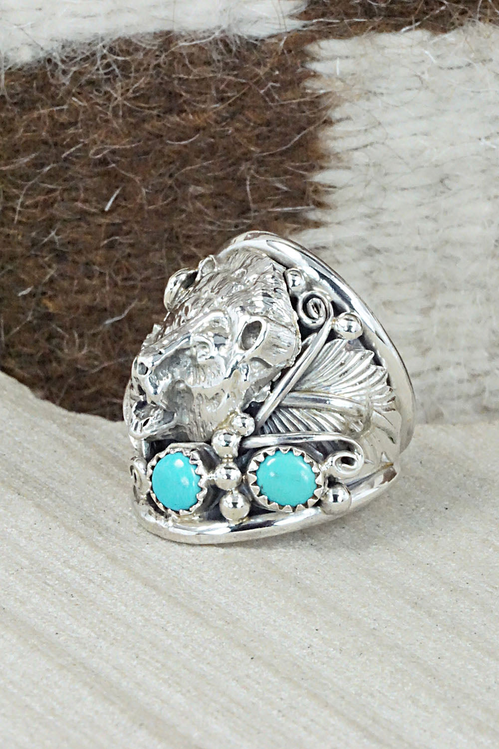 Turquoise and Sterling Silver Ring - Jeanette Saunders - Size 9.5