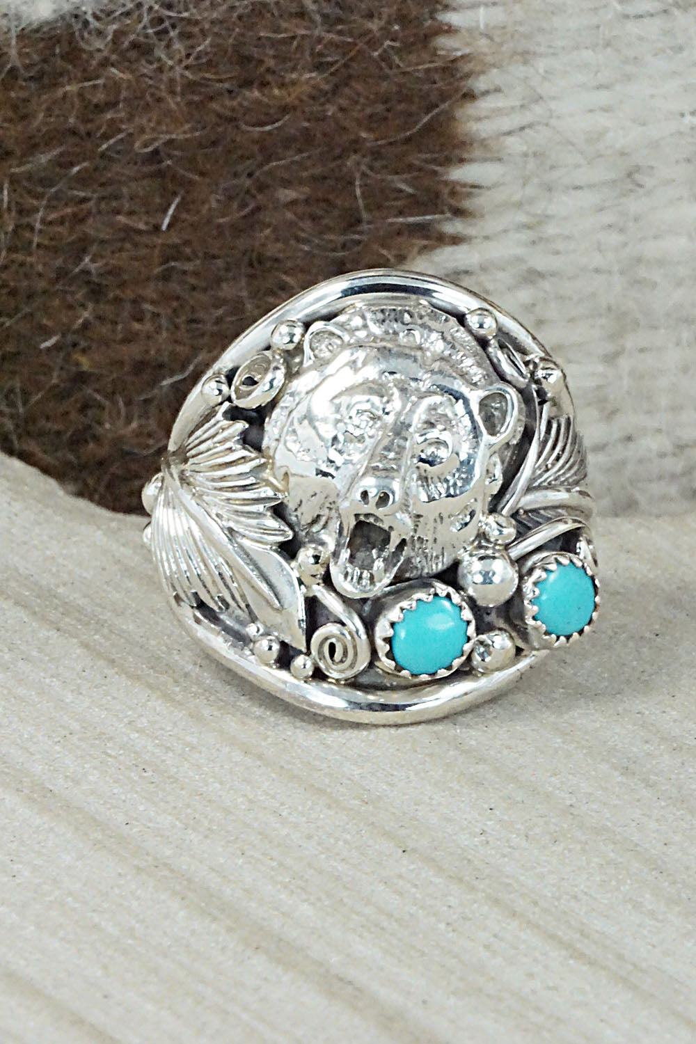 Turquoise and Sterling Silver Ring - Jeanette Saunders - Size 14.5