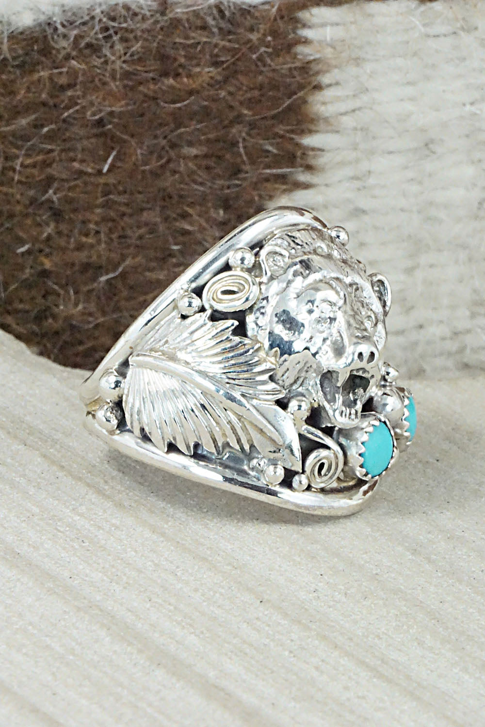 Turquoise and Sterling Silver Ring - Jeanette Saunders - Size 14.5