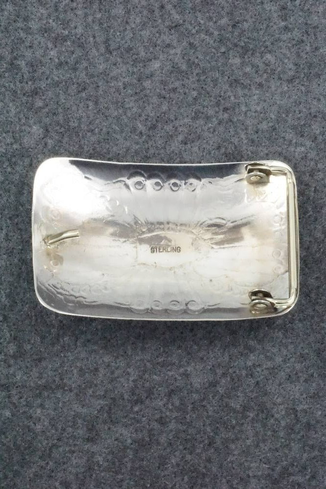 Turquoise, Coral and Sterling Silver Belt Buckle - Joann Silver