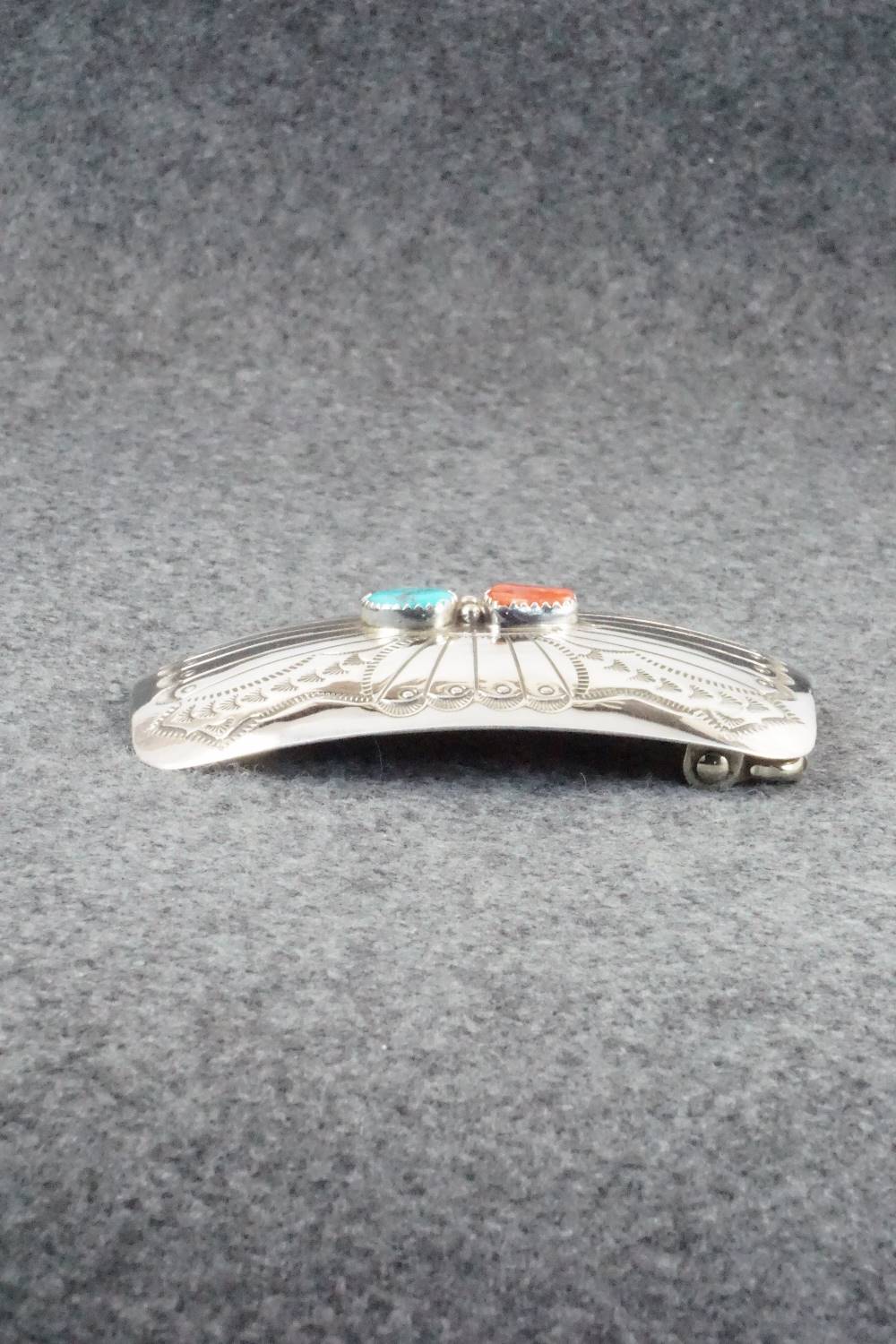 Turquoise, Coral and Sterling Silver Belt Buckle - Joann Silver