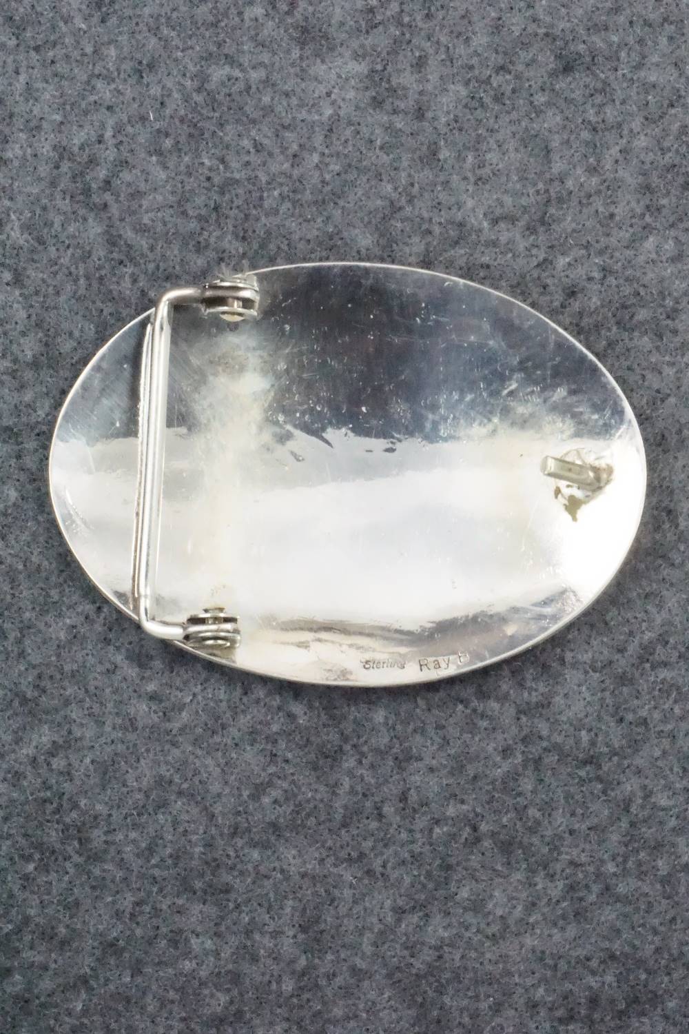Turquoise, Coral and Sterling Silver Belt Buckle - Raymond Begay