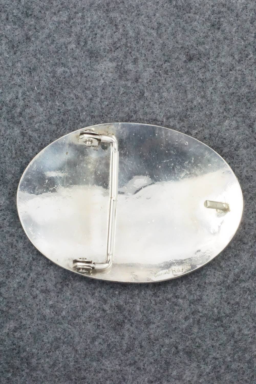 Turquoise, Coral and Sterling Silver Belt Buckle - Raymond Begay