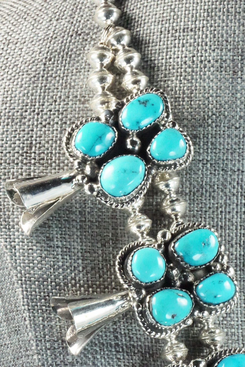 Turquoise & Sterling Silver Squash Blossom and Earrings - Vernon Johnson