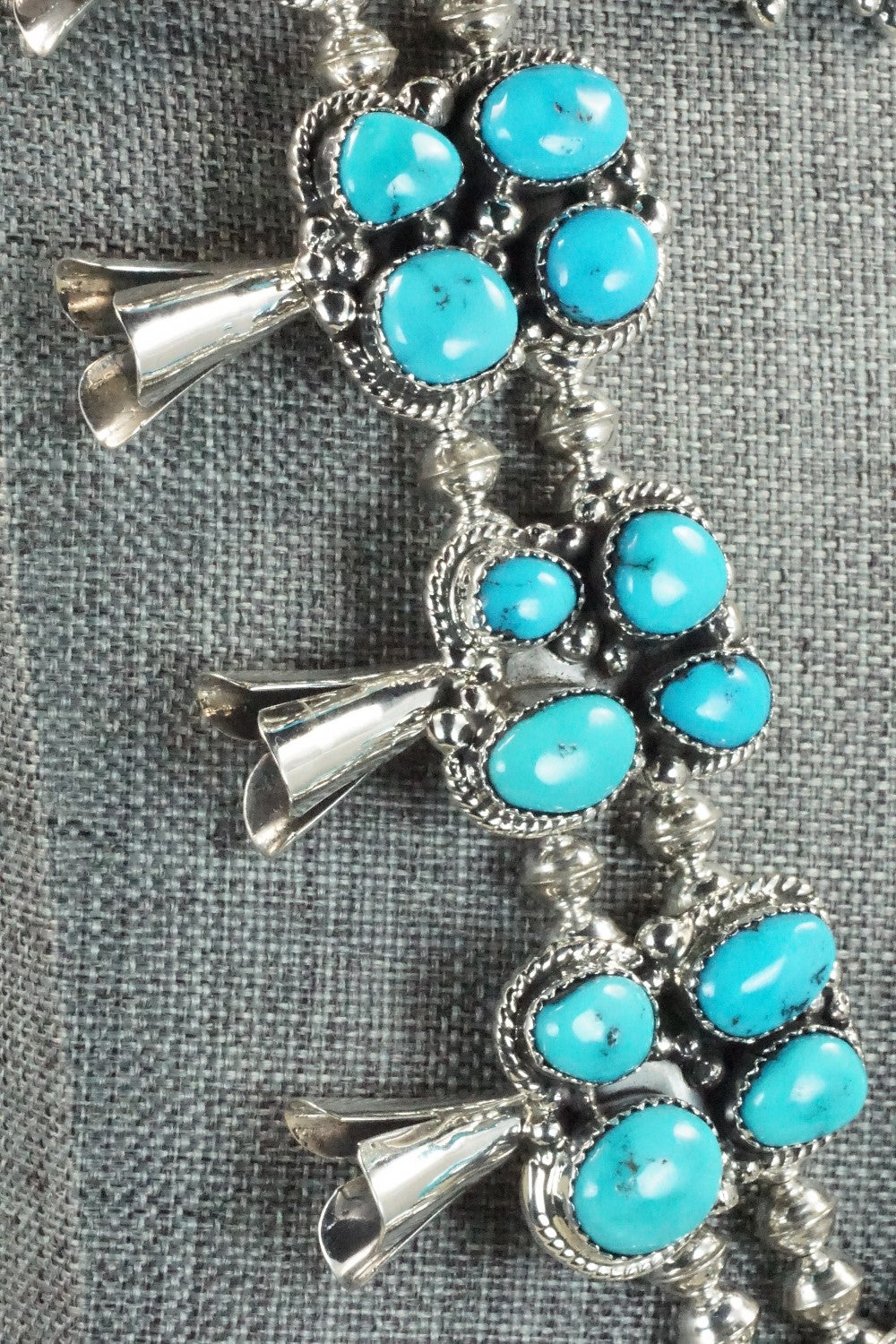 Turquoise & Sterling Silver Squash Blossom and Earrings - Vernon Johnson
