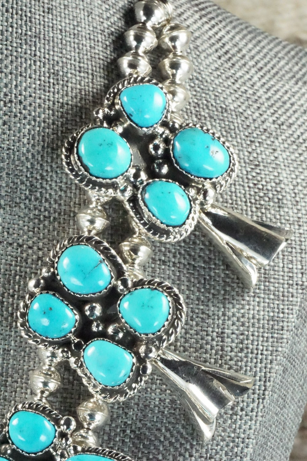 Turquoise & Sterling Silver Squash Blossom and Earrings - Vernon Johnson